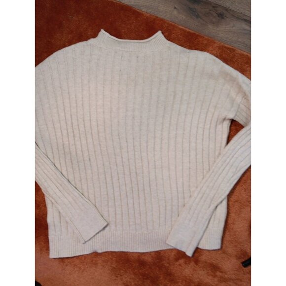 ABERCROMBIE & FITCH 90's OATMEAL BEIGE CROPPED ROLL NECK SWEATER CABLE KNIT S - Picture 8 of 8